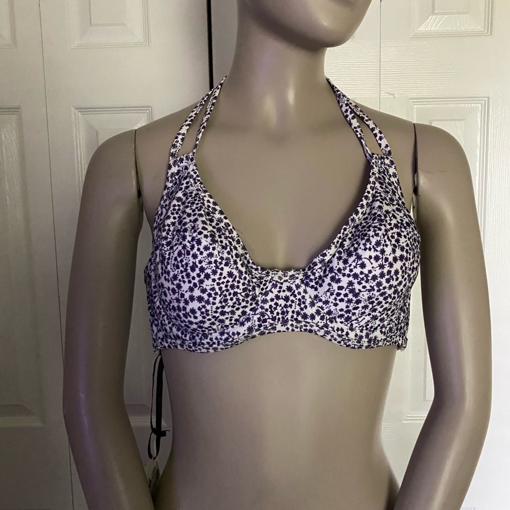 WOLF & WHISTLE Swimwear Purple Floral Print Underwire Bikini Top size UK 36D